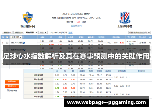 足球心水指数解析及其在赛事预测中的关键作用